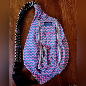 Kava Shoulder Sling Cotton Crossbody Backpack Bag Purse Chevron Pink And Blue